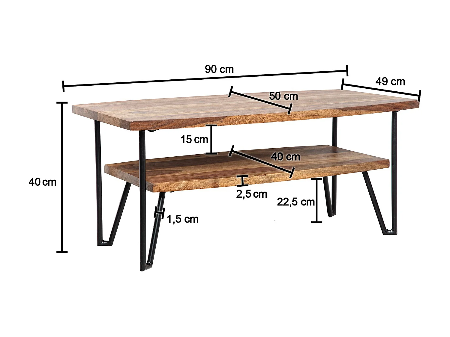 Tavolino Salotto Legno Massello 90x50x40 cm Tavolo Soggiorno Moderno