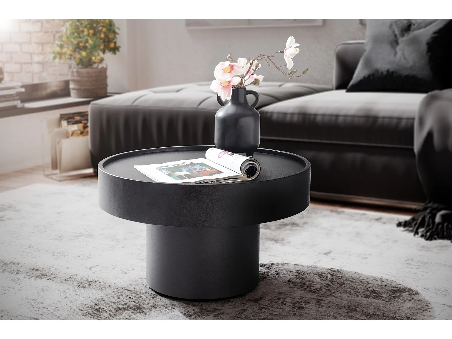 Tavolino Salotto Metallo Nero 60x60x30 cm Tavolo Soggiorno Rotondo