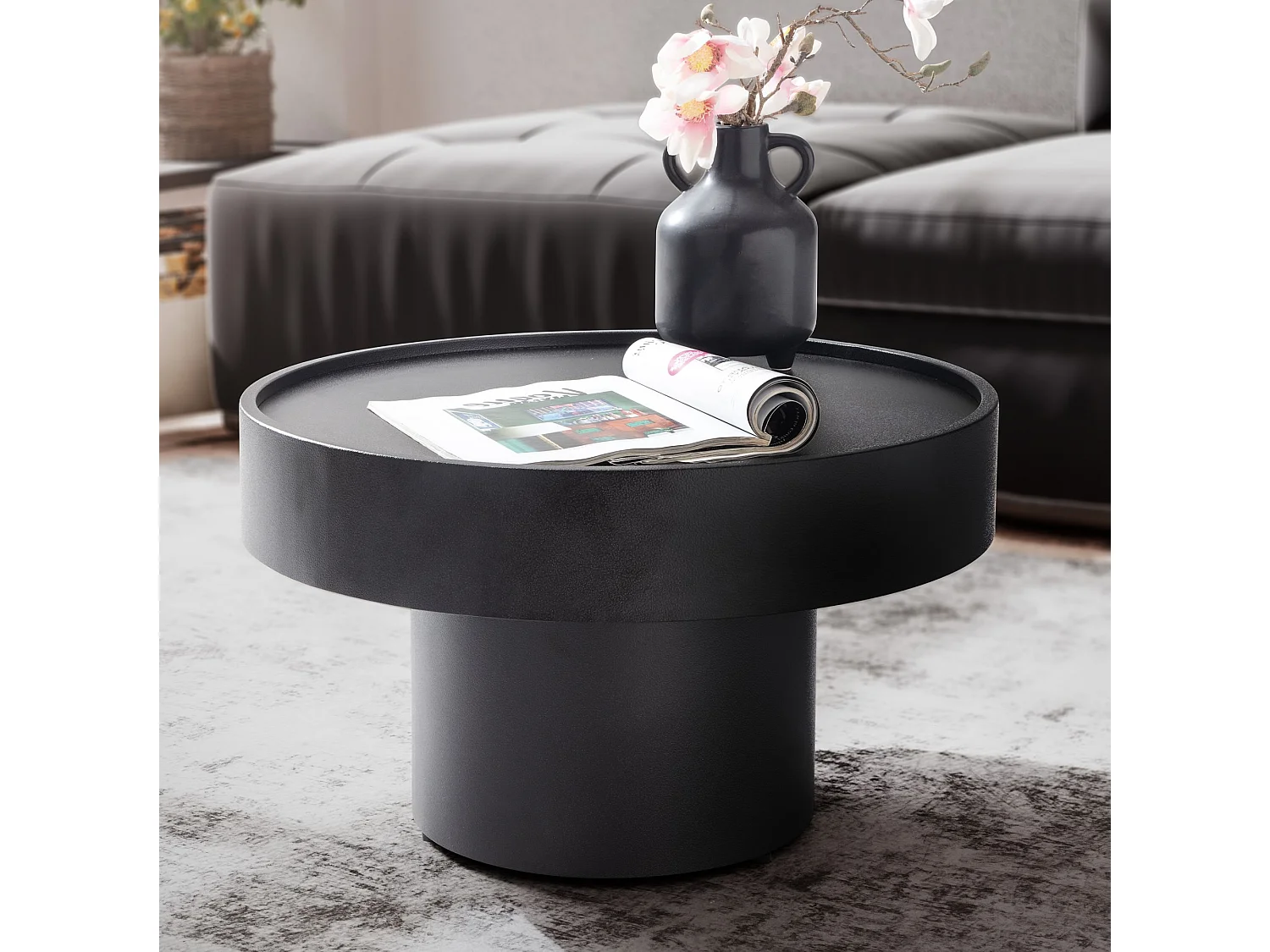 Tavolino Salotto Metallo Nero 60x60x30 cm Tavolo Soggiorno Rotondo