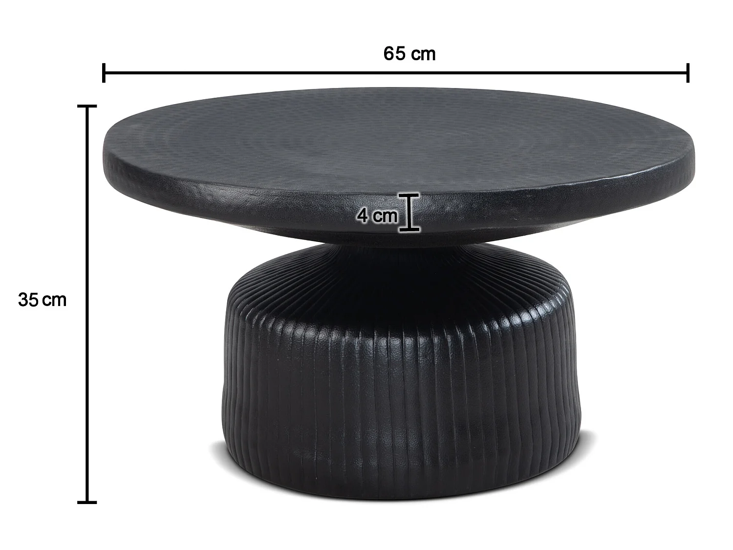 Table Basse de Salon Métal 65x65x35cm Ronde Table de Canapé Noir Martelé