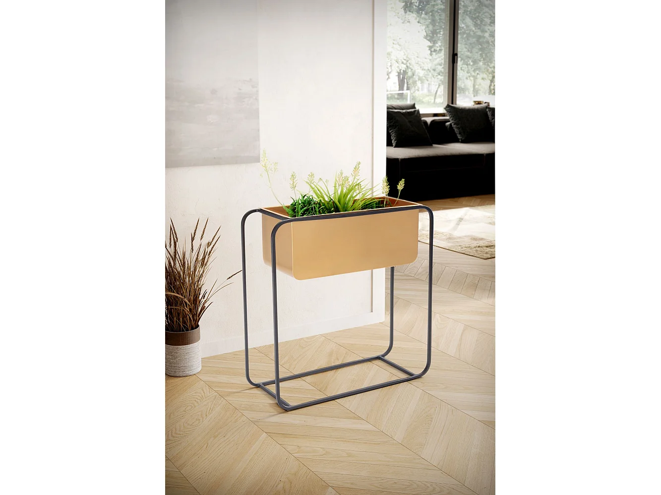 Vaso di Fiori Metallo Oro Nero 60x60x24 cm Fioriera Supporto per Fiori