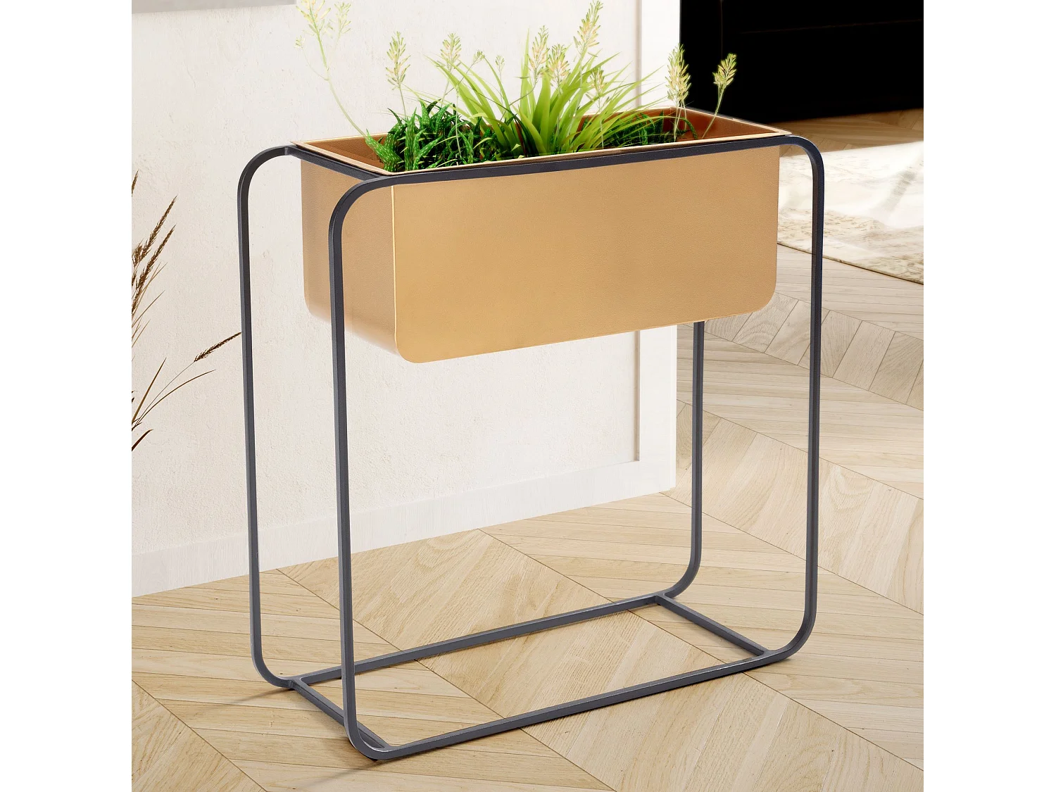 Vaso di Fiori Metallo Oro Nero 60x60x24 cm Fioriera Supporto per Fiori