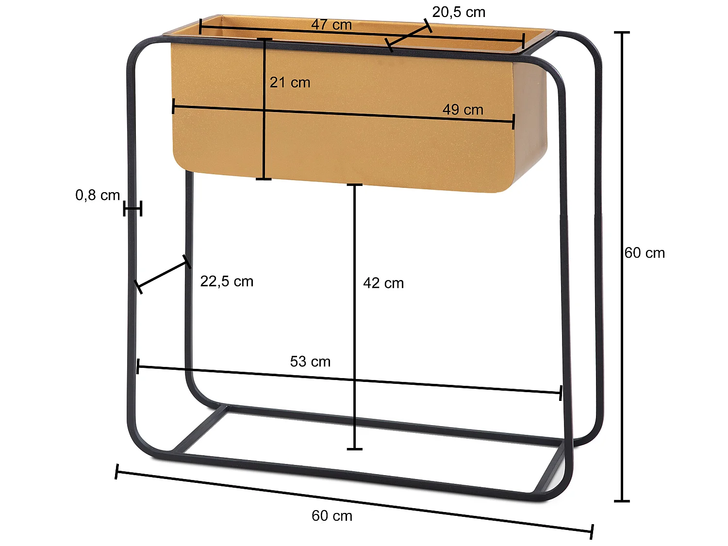 Vaso di Fiori Metallo Oro Nero 60x60x24 cm Fioriera Supporto per Fiori