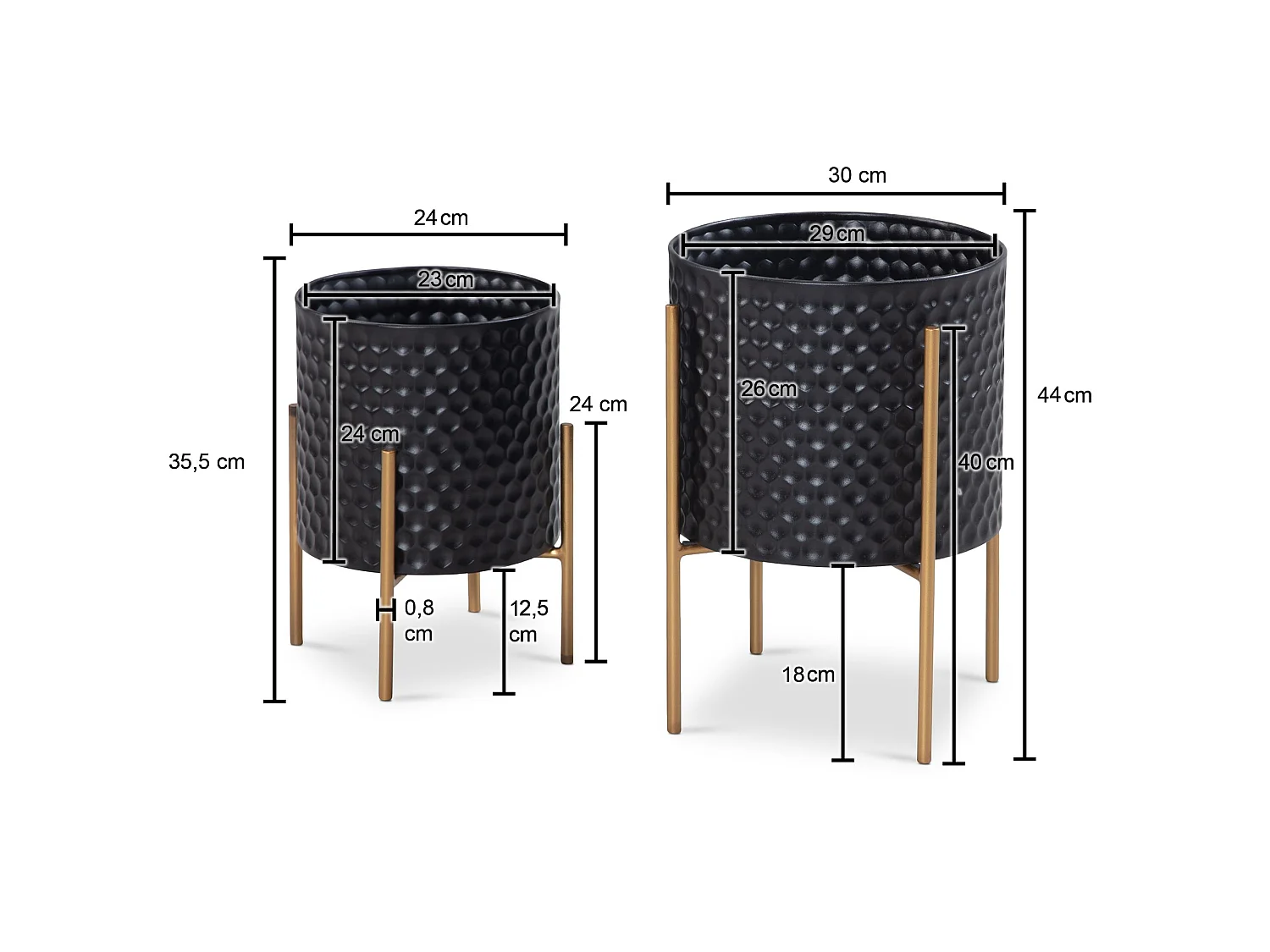 Lot de 2 Pots de Fleurs en Métal Massif Jardinière Noir Planteur Moderne