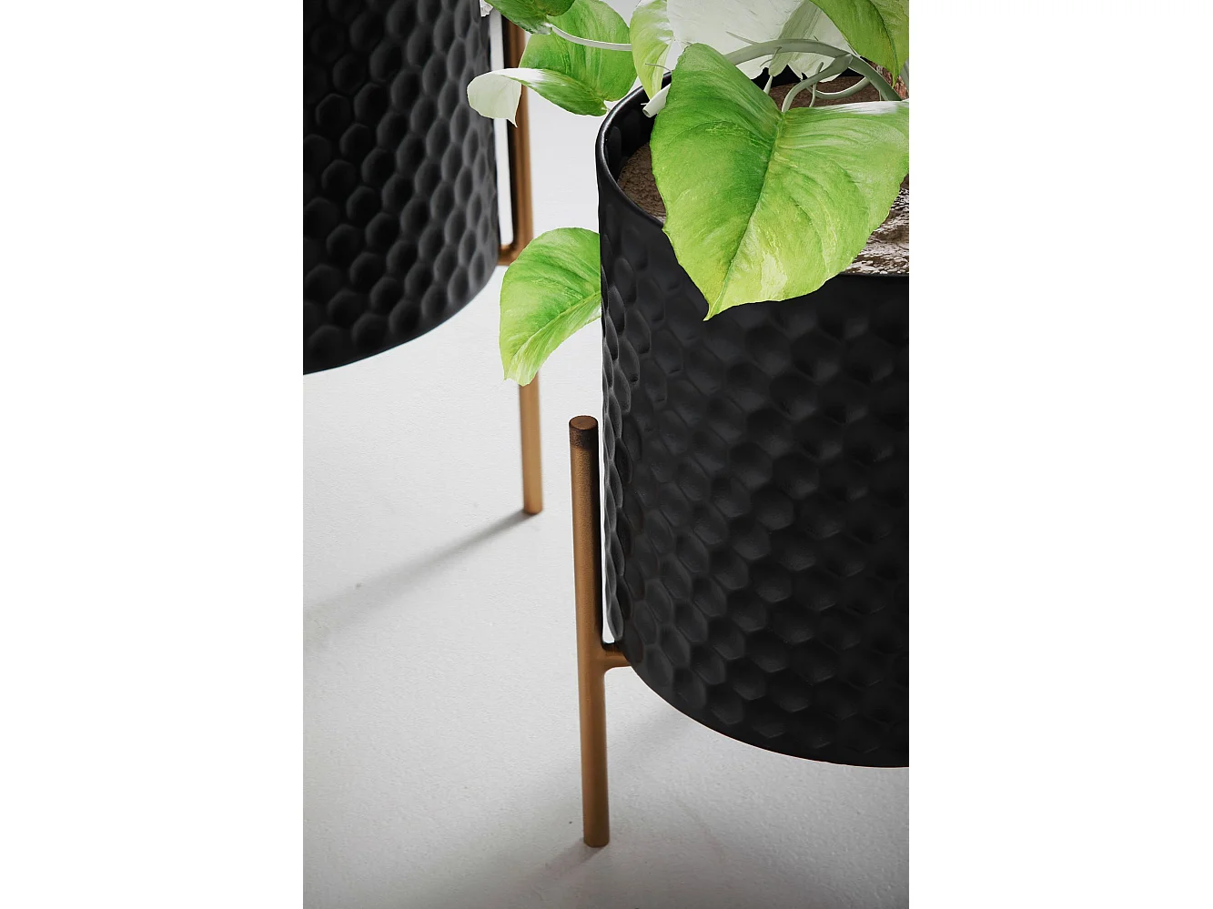 Lot de 2 Pots de Fleurs en Métal Massif Jardinière Noir Planteur Moderne