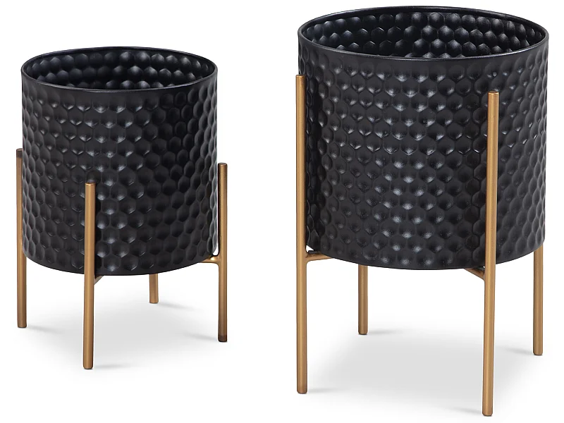 Lot de 2 Pots de Fleurs en Métal Massif Jardinière Noir Planteur Moderne