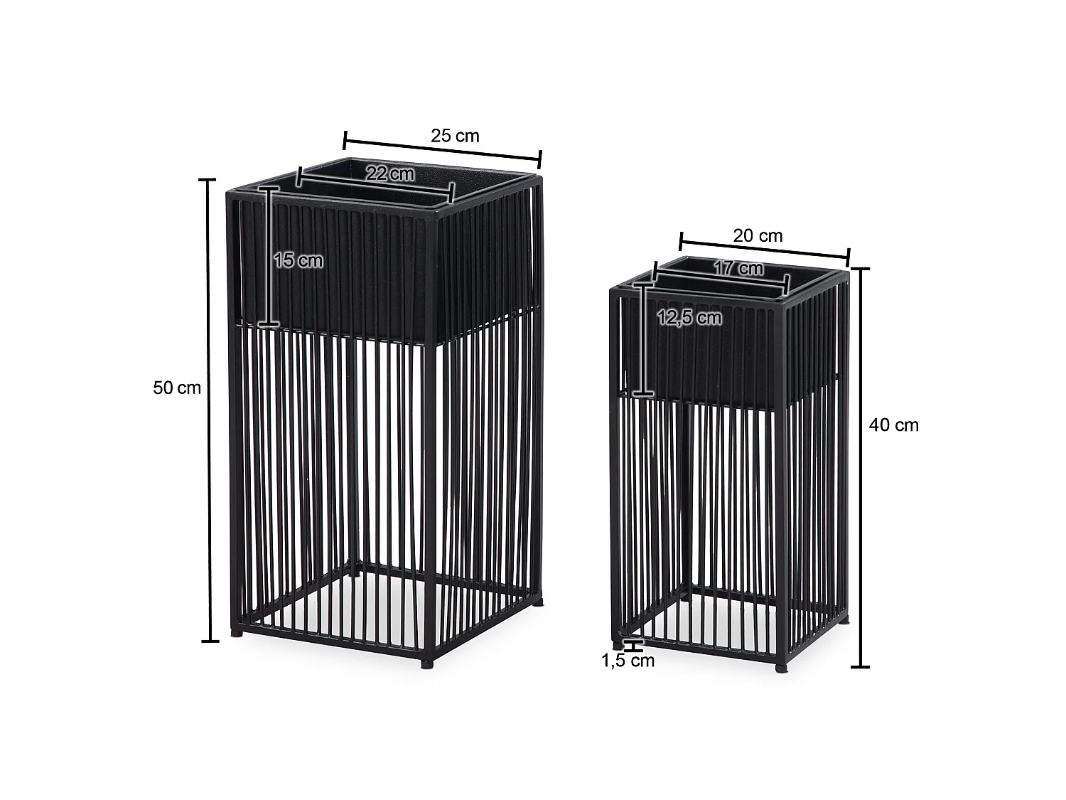 Vaso di Fiori Set di 2 Metallo Nero Fioriera Supporto Fiori Quadrate