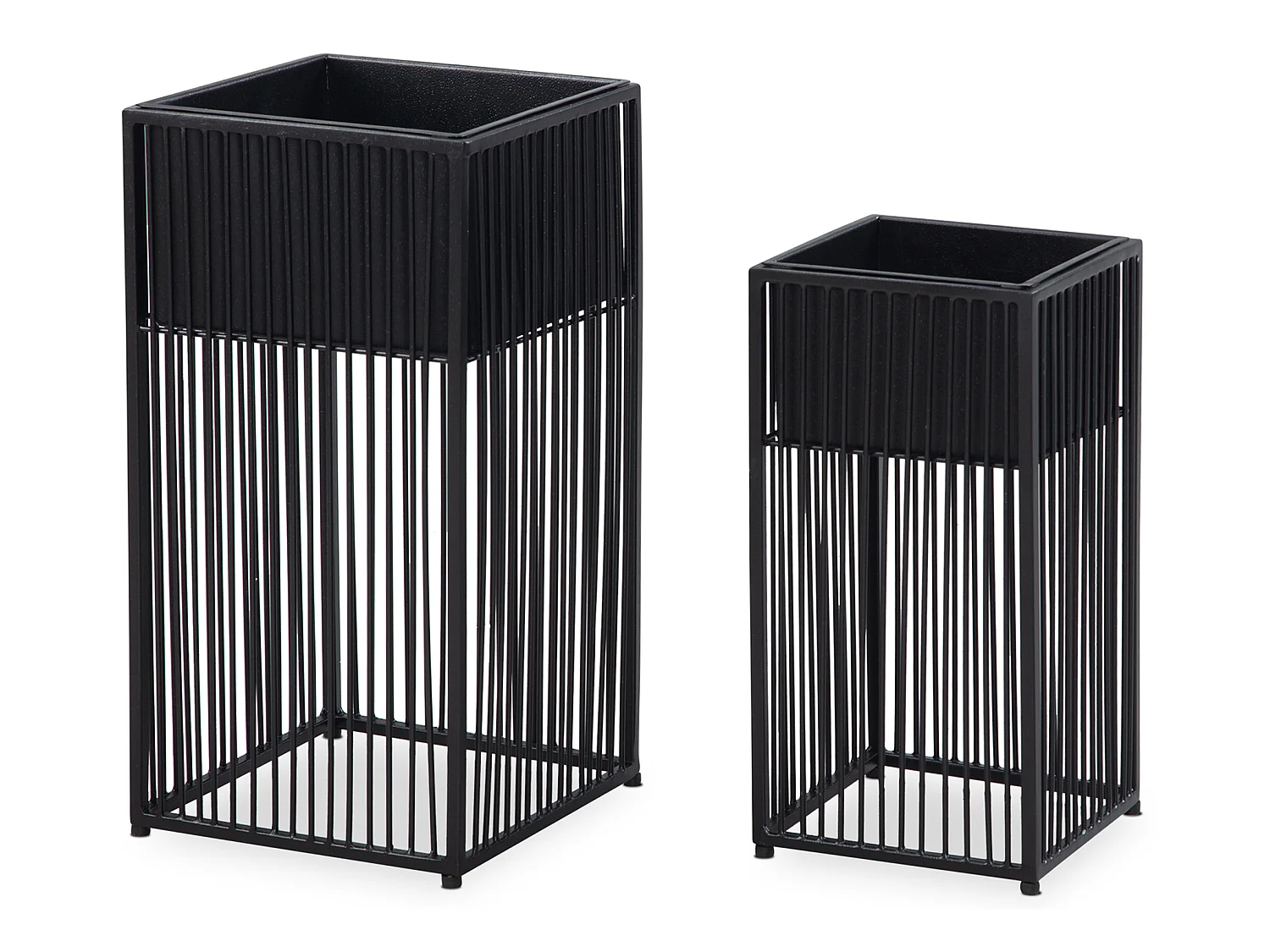 Lot de 2 Pots de Fleurs en Métal Massif Jardinière Noir Planteur Moderne