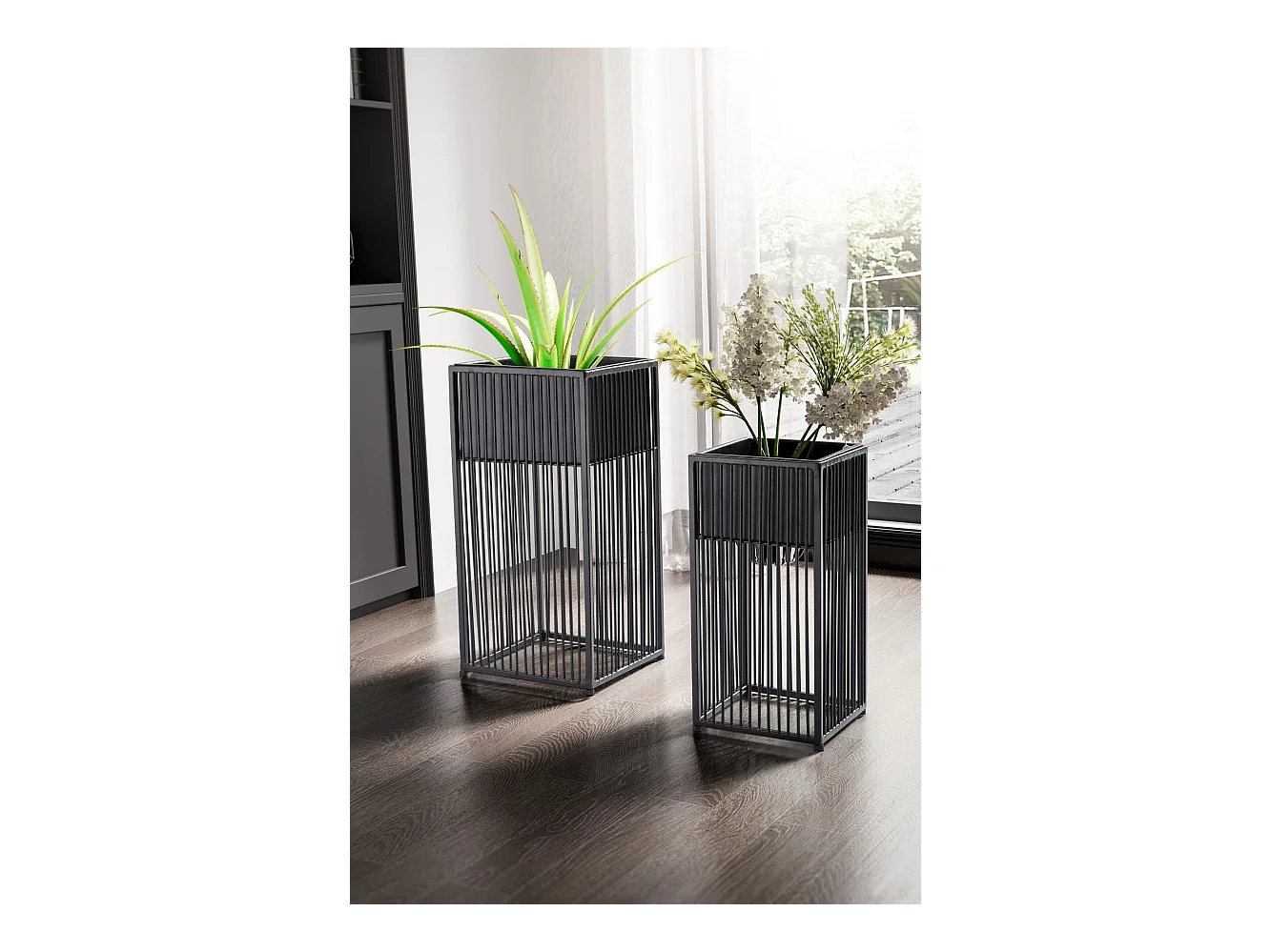 Vaso di Fiori Set di 2 Metallo Nero Fioriera Supporto Fiori Quadrate