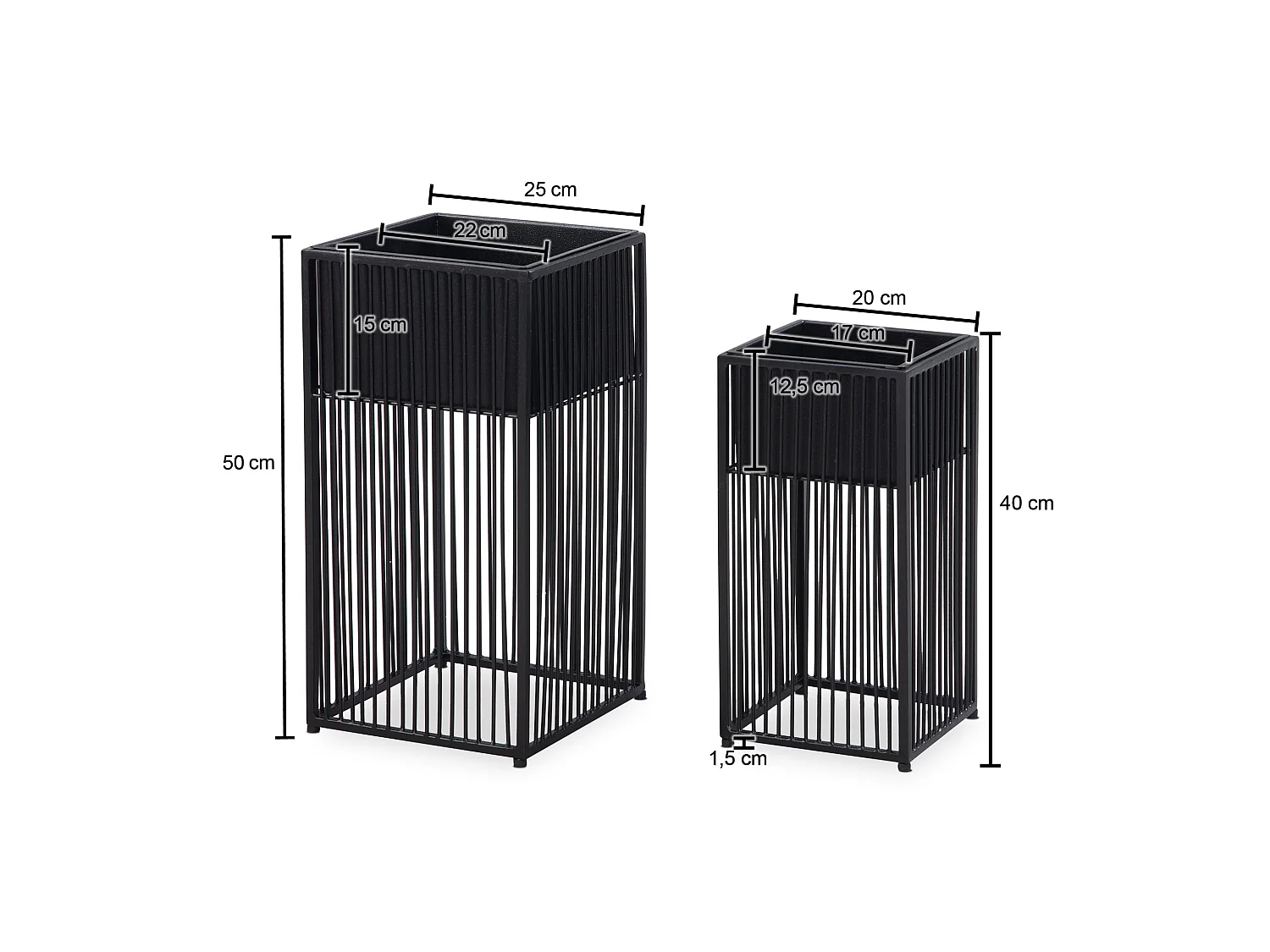 Vaso di Fiori Set di 2 Metallo Nero Fioriera Supporto Fiori Quadrate