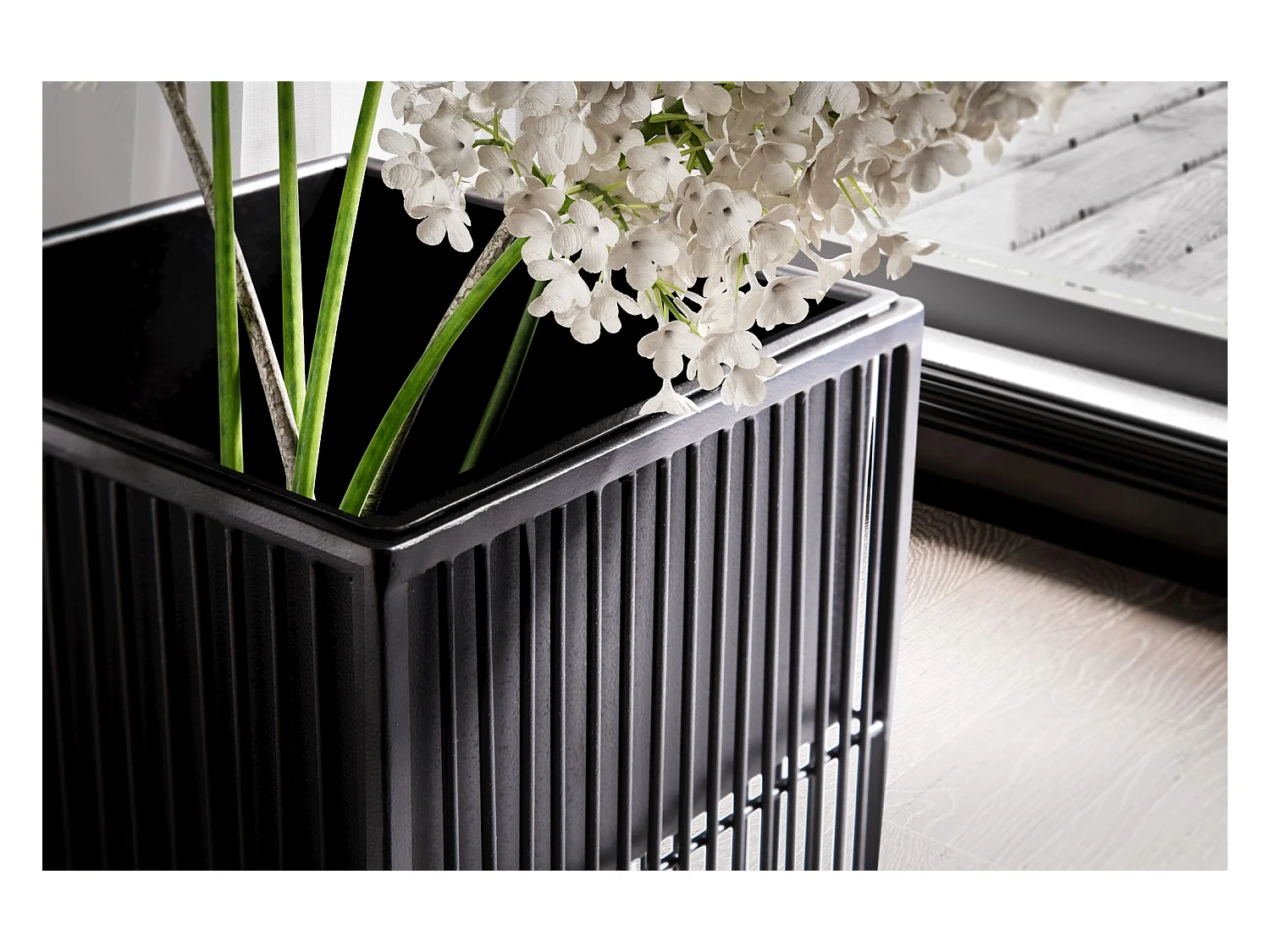 Vaso di Fiori Set di 2 Metallo Nero Fioriera Supporto Fiori Quadrate