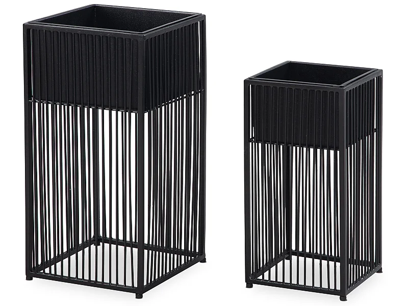 Vaso di Fiori Set di 2 Metallo Nero Fioriera Supporto Fiori Quadrate