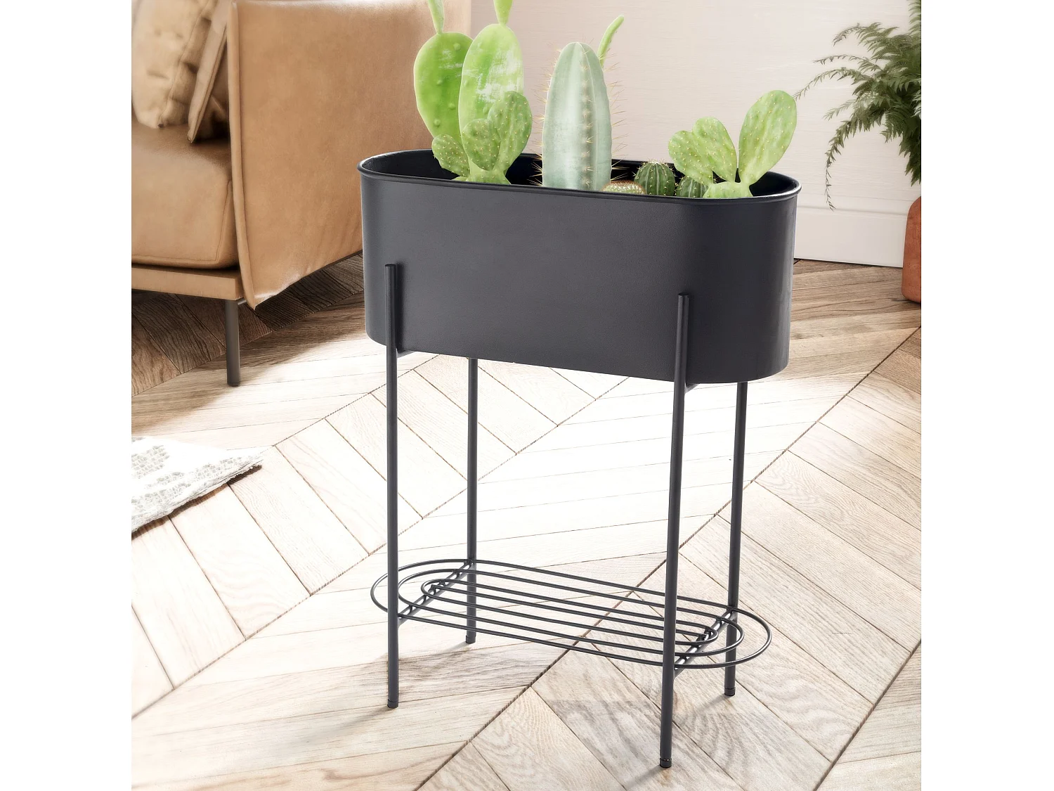 Pflanzgefäß Pflanzenkübel 51x65x22 cm Metall Schwarz Blumentopf Indoor