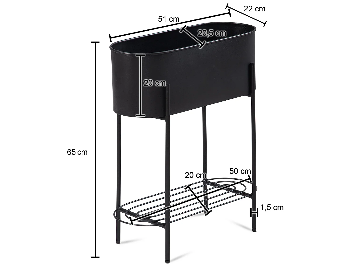 Pflanzgefäß Pflanzenkübel 51x65x22 cm Metall Schwarz Blumentopf Indoor