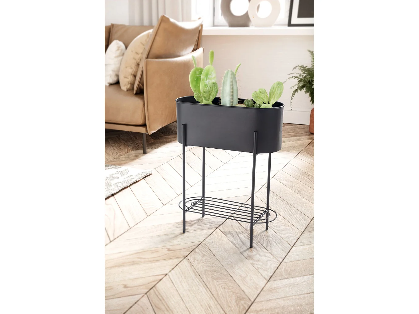 Pot de Fleurs en Métal Massif 51x65x22 cm Noir Jardinière Planteur