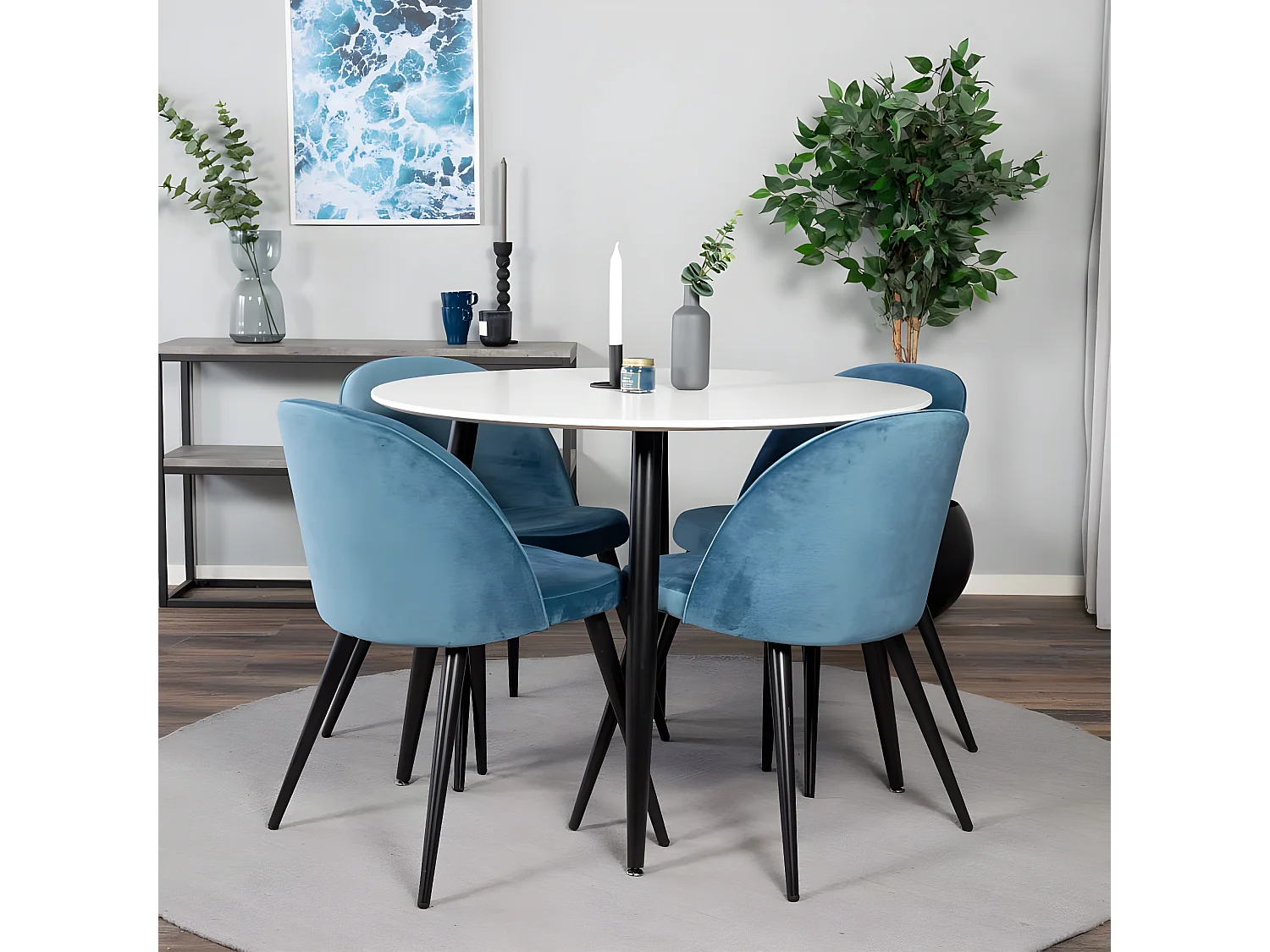 Velvet Esszimmerstuhl Velour blau, schwarz.