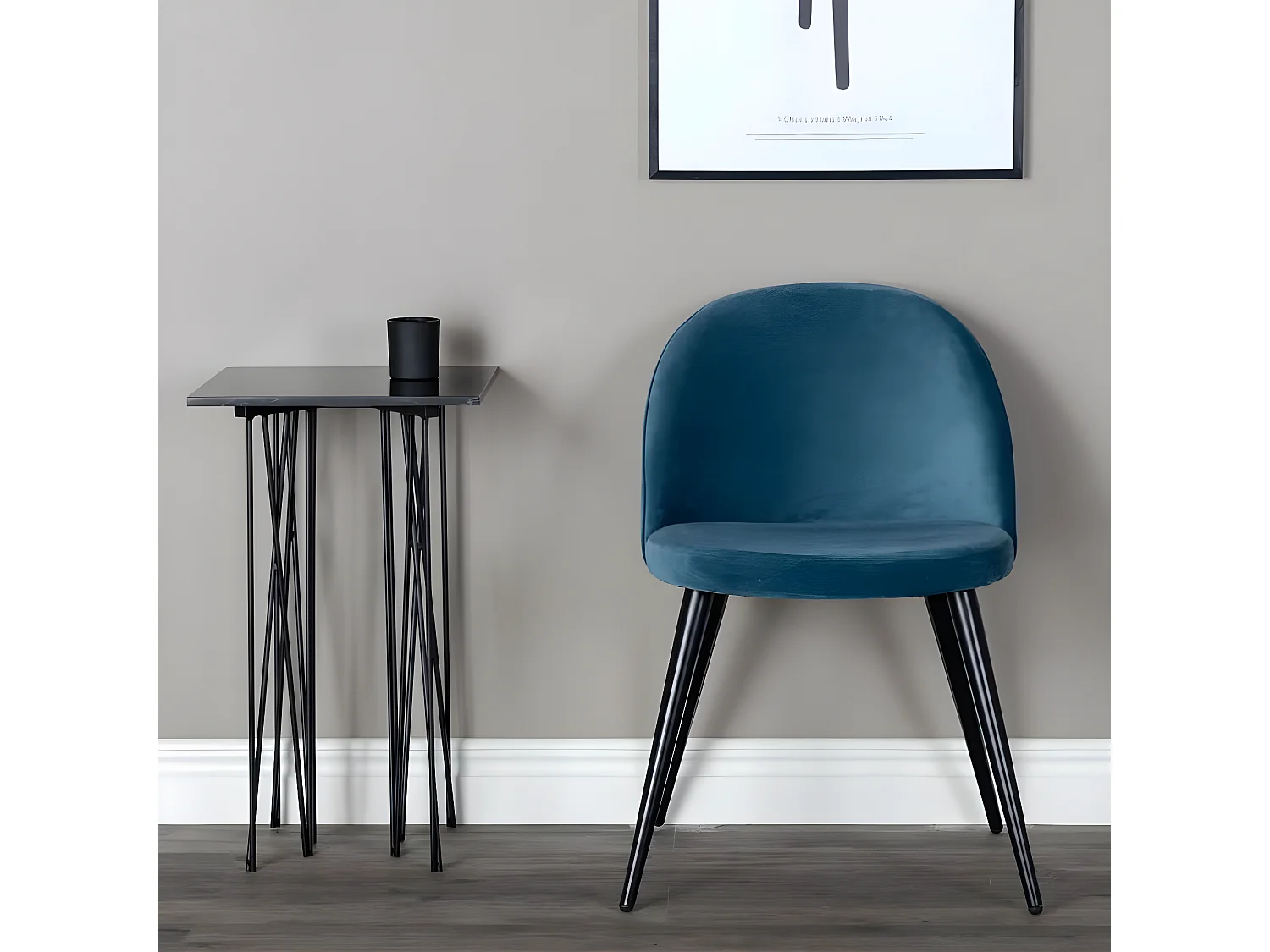 Velvet Esszimmerstuhl Velour blau, schwarz.