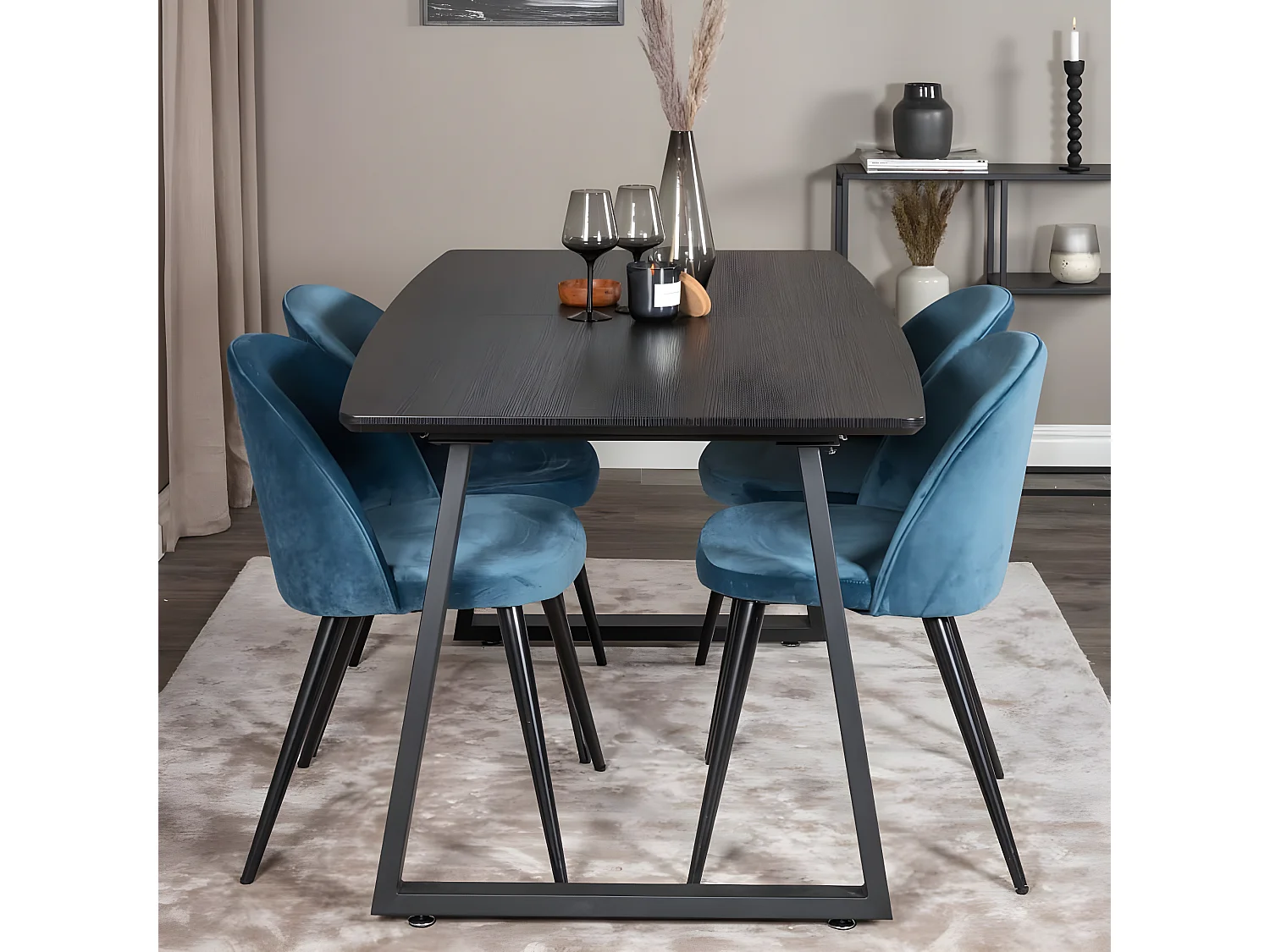 Velvet Esszimmerstuhl Velour blau, schwarz.