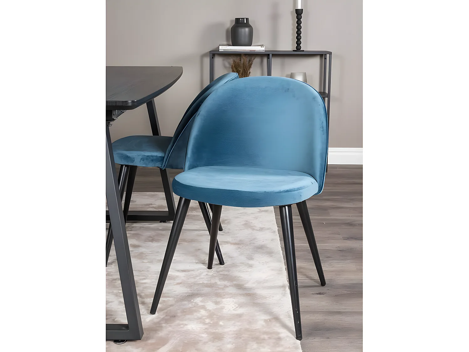 Velvet Esszimmerstuhl Velour blau, schwarz.