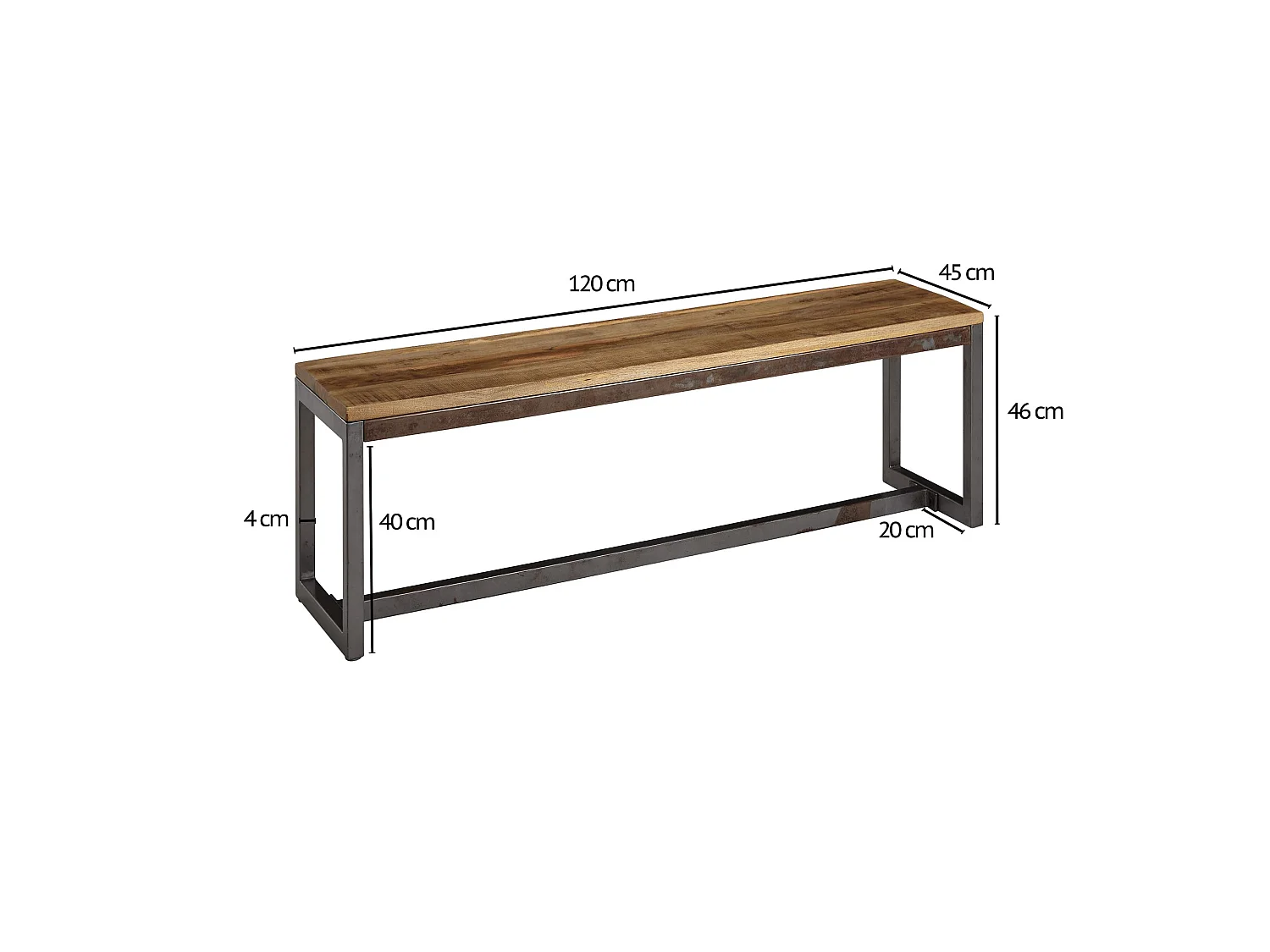 Banc de Cuisine Bois Massif Métal 120 cm Banque Salle à Manger Petite