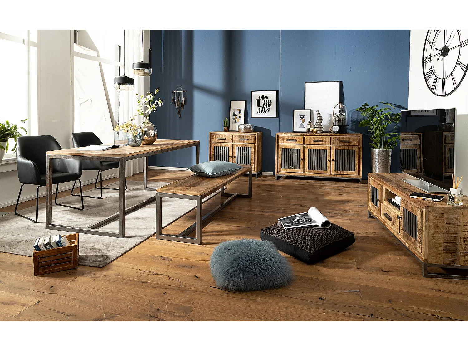 Banc de Cuisine Bois Massif Métal 120 cm Banque Salle à Manger Petite