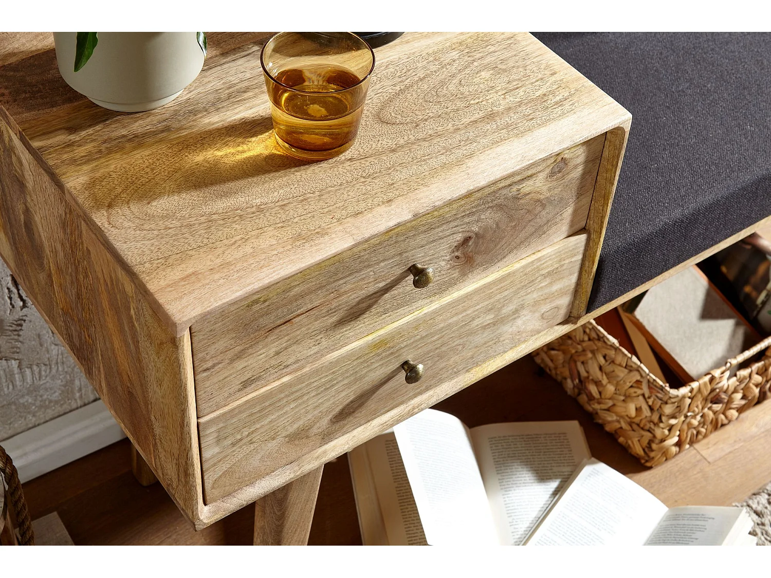 Sitzbank  Flurbank Stoff Holz Massiv 120 cm Polsterbank Stauraum Bank