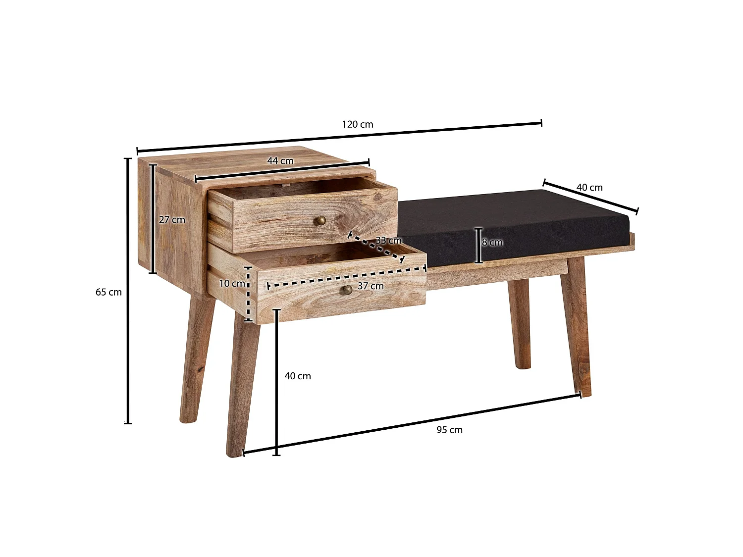 Sitzbank  Flurbank Stoff Holz Massiv 120 cm Polsterbank Stauraum Bank