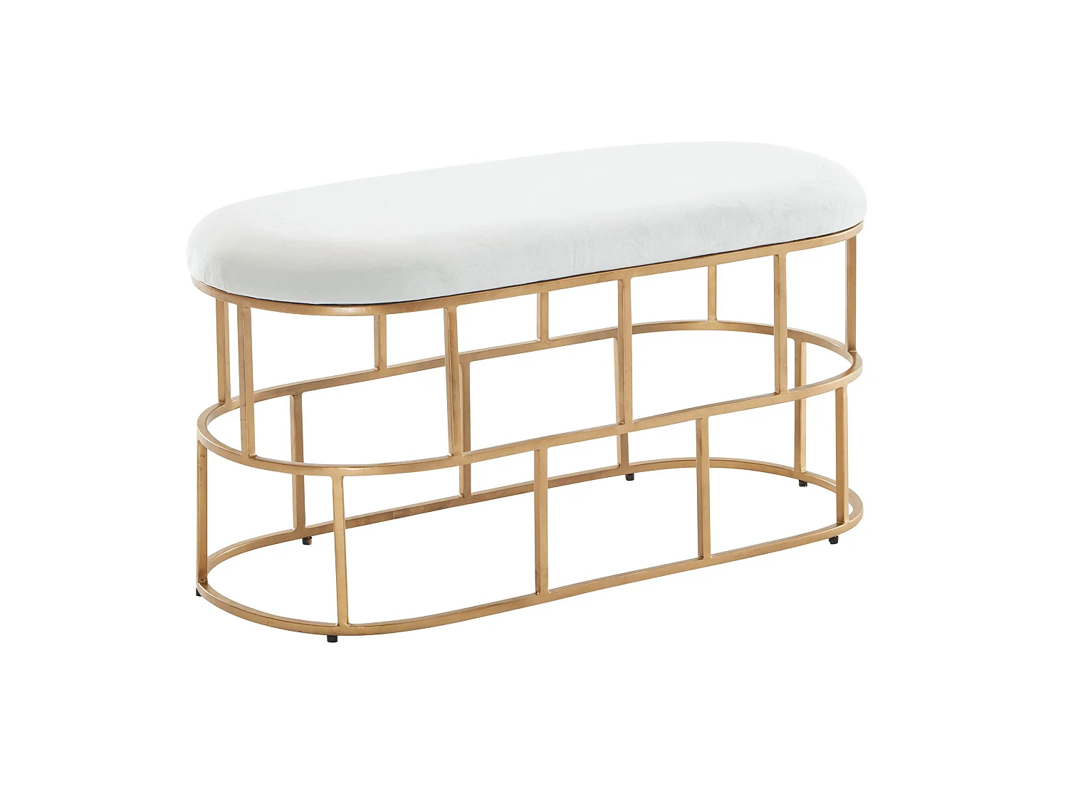 Banc Velours 90 cm Métal Rembourré Banquette Couloir Tissu Blanc Moderne