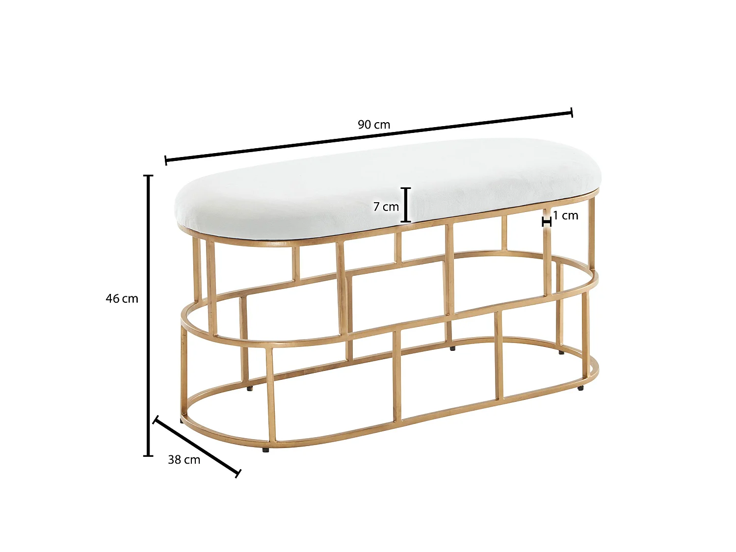 Banc Velours 90 cm Métal Rembourré Banquette Couloir Tissu Blanc Moderne