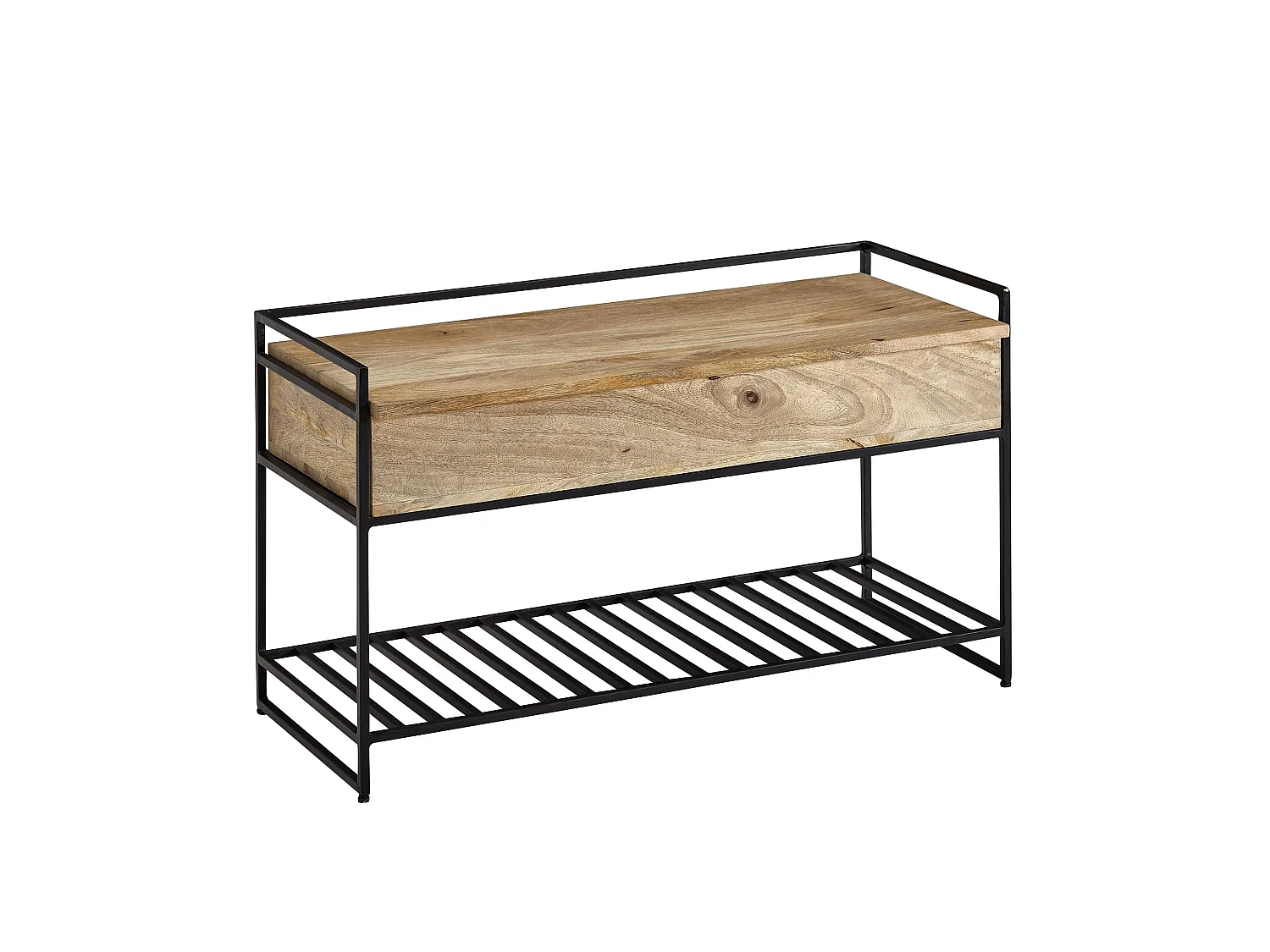 Banc avec Espace de Rangement 90 cm Bois Massif Banquette Couloir Métal