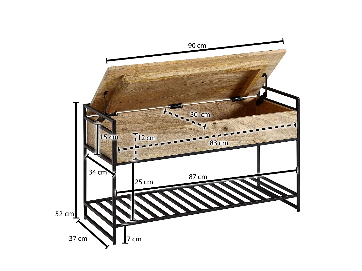 Sitzbank  Flurbank mit Stauraum 90x52x38 cm Massivholz Bank Flur Truhe