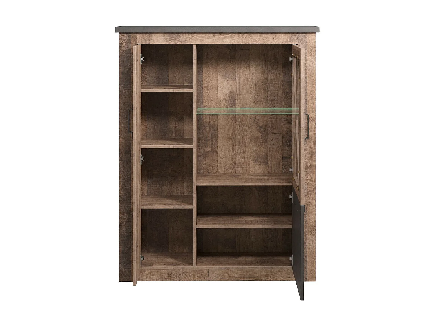 Vitrine 3 portes mélaminé chêne foncé et gris Aria