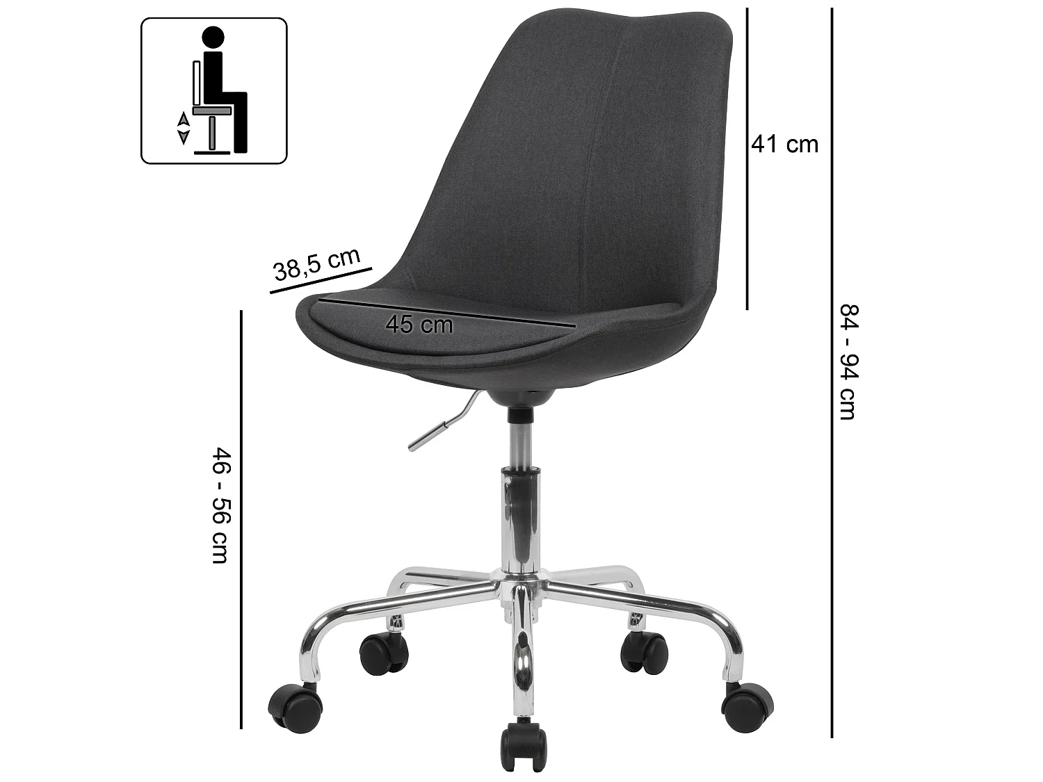 Chaise de bureau Chaise pivotante en tissu Chaise à roulettes Chaise coque 110 kg