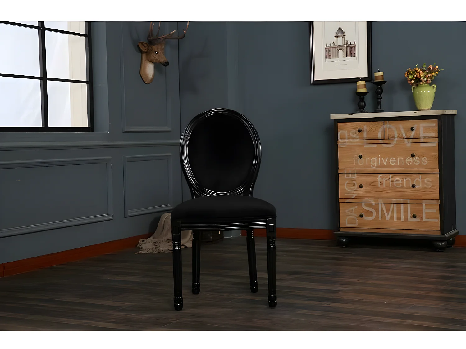 Lot de 2 chaises médaillon VERSAILLES style louis XVI velours noir