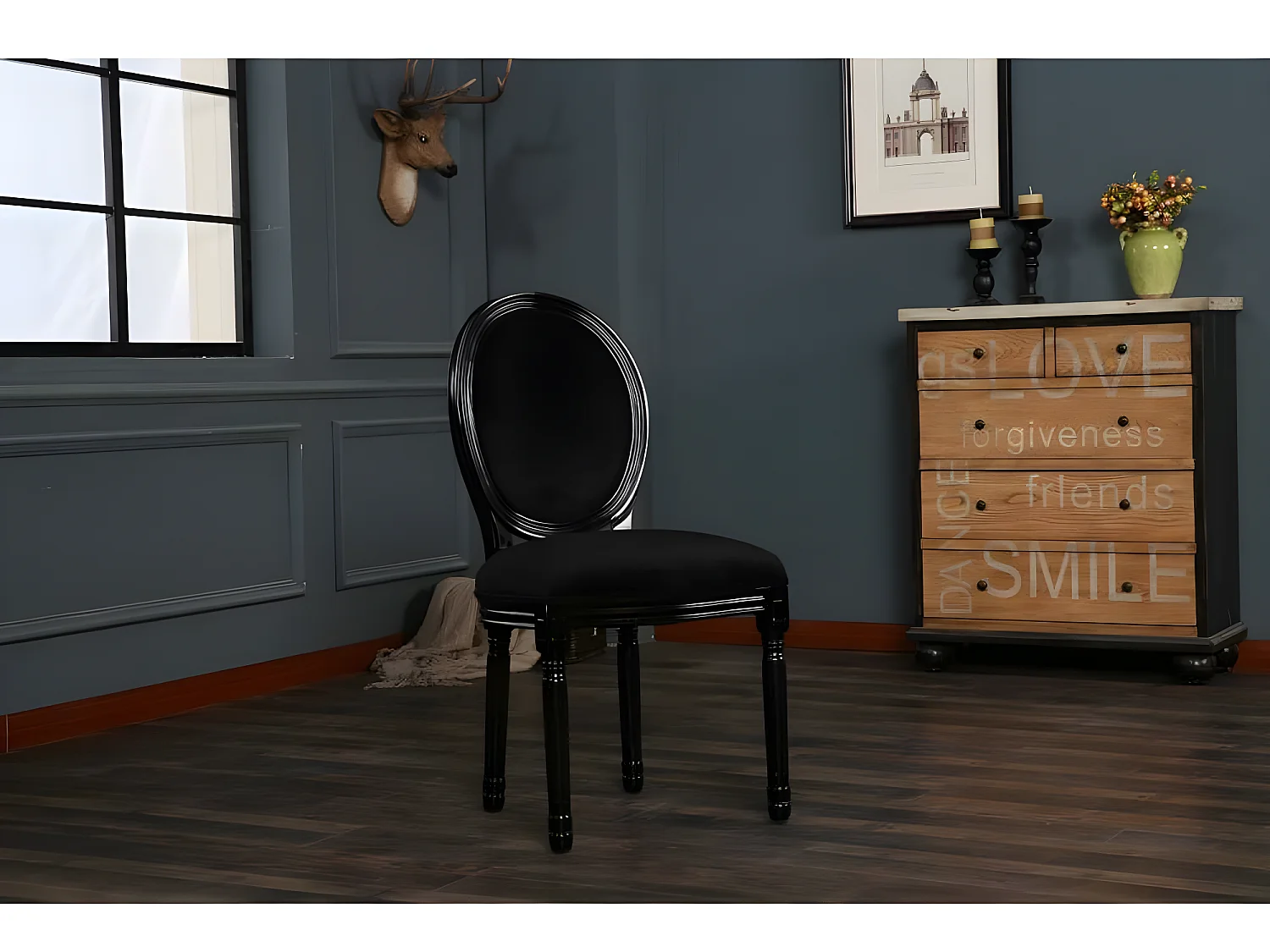 Lot de 2 chaises médaillon VERSAILLES style louis XVI velours noir