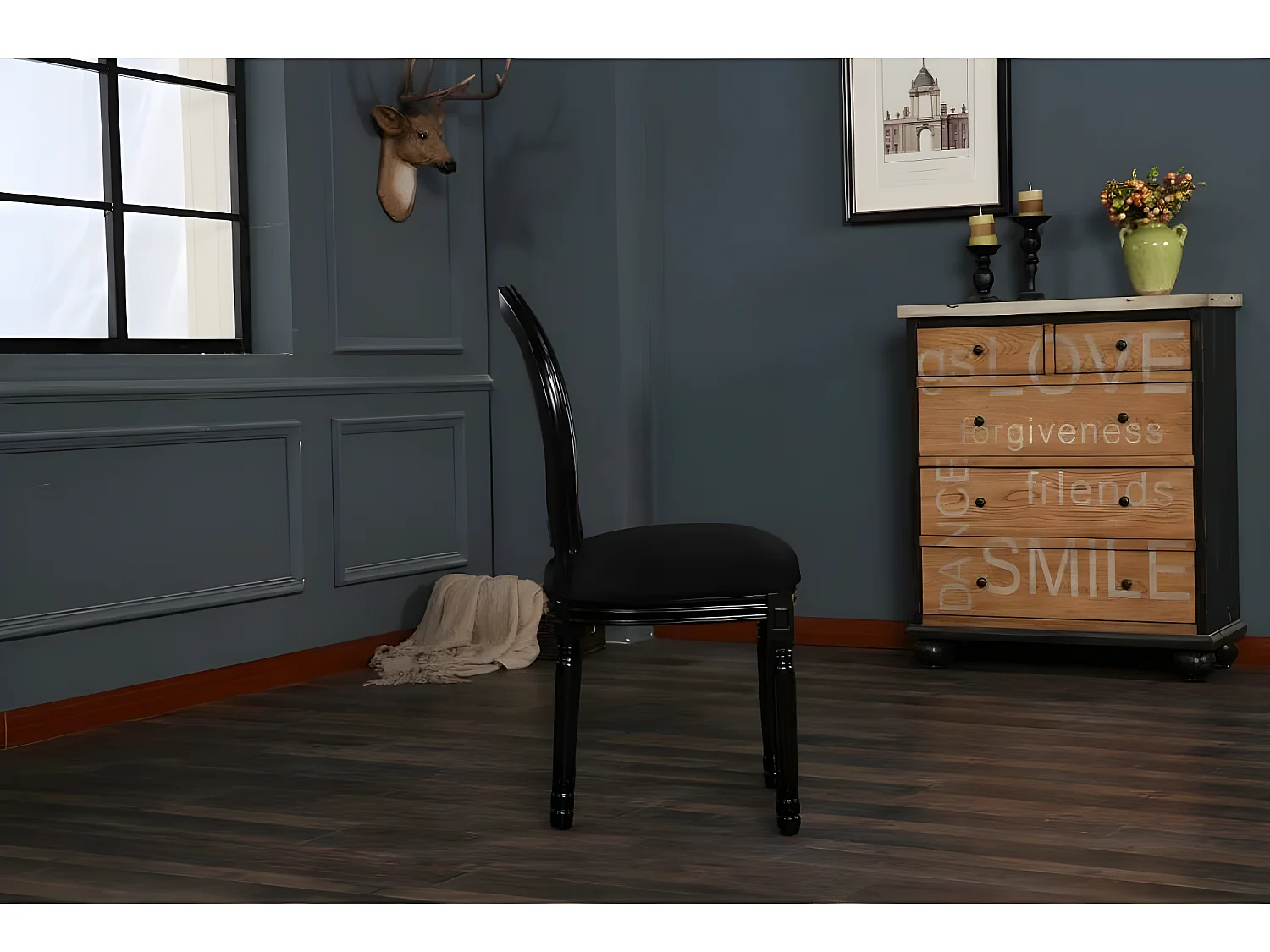 Lot de 2 chaises médaillon VERSAILLES style louis XVI velours noir