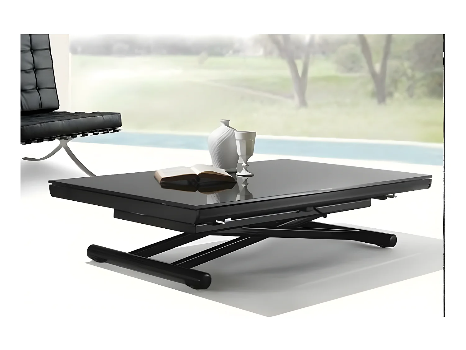 Table basse relevable extensible HAPPENING en verre noir