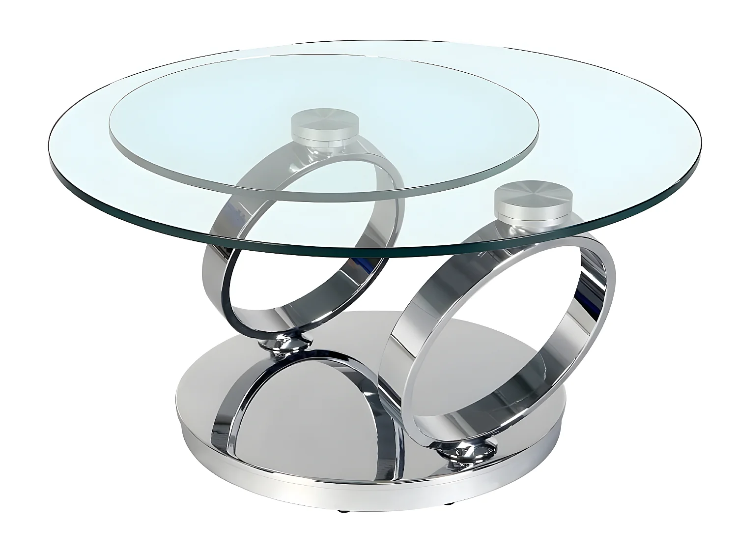 Table OLYMPE plateaux pivotants en verre et piètement CHROME