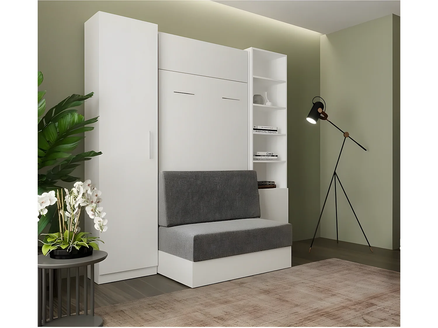 Composition lit escamotable blanc DYNAMO SOFA canapé intégré gris 90*200 cm L : 201 cm