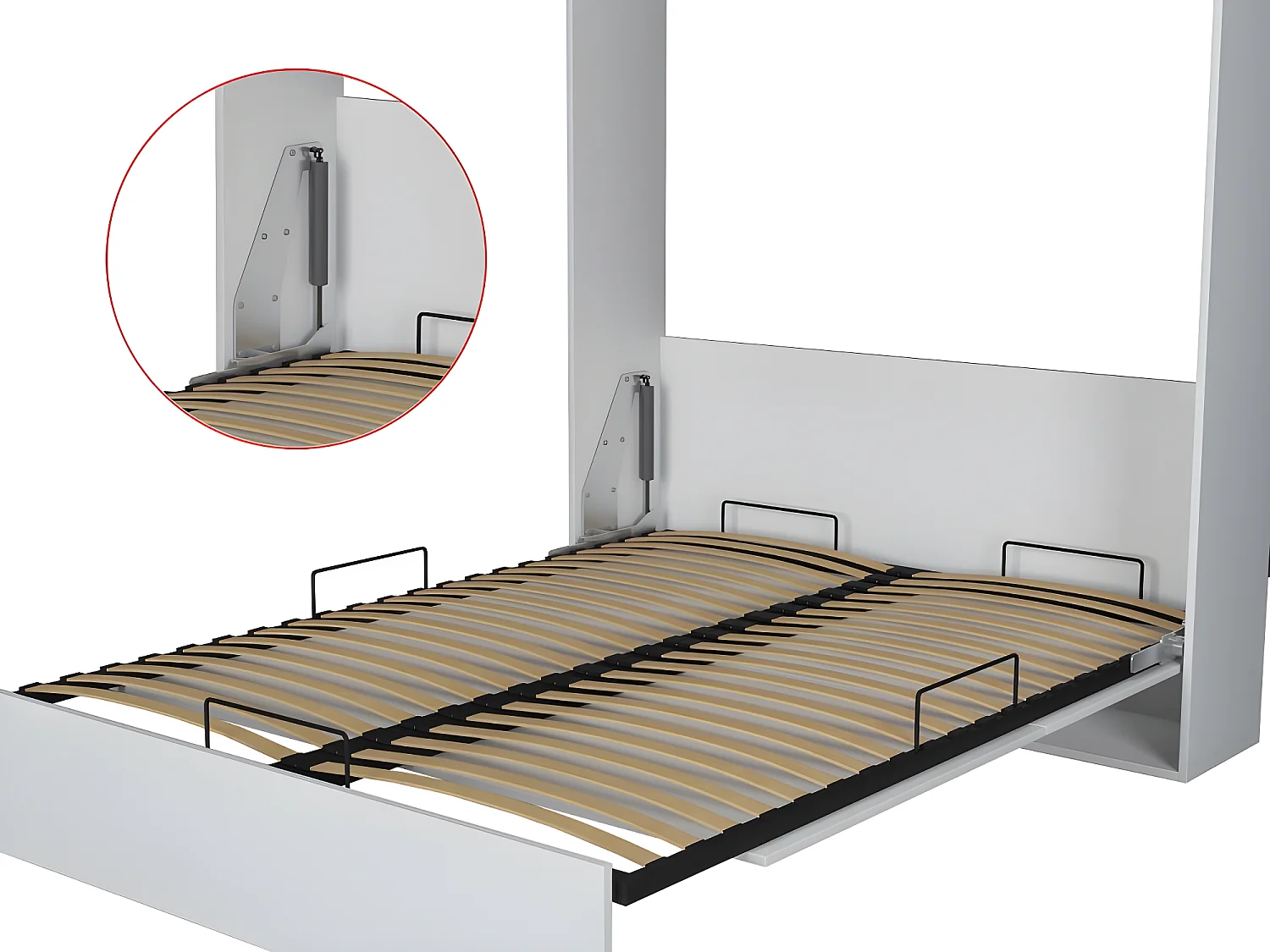 Lit escamotable STUDIO blanc mat couchage 140*200 cm Ouverture assistée et pied automatique