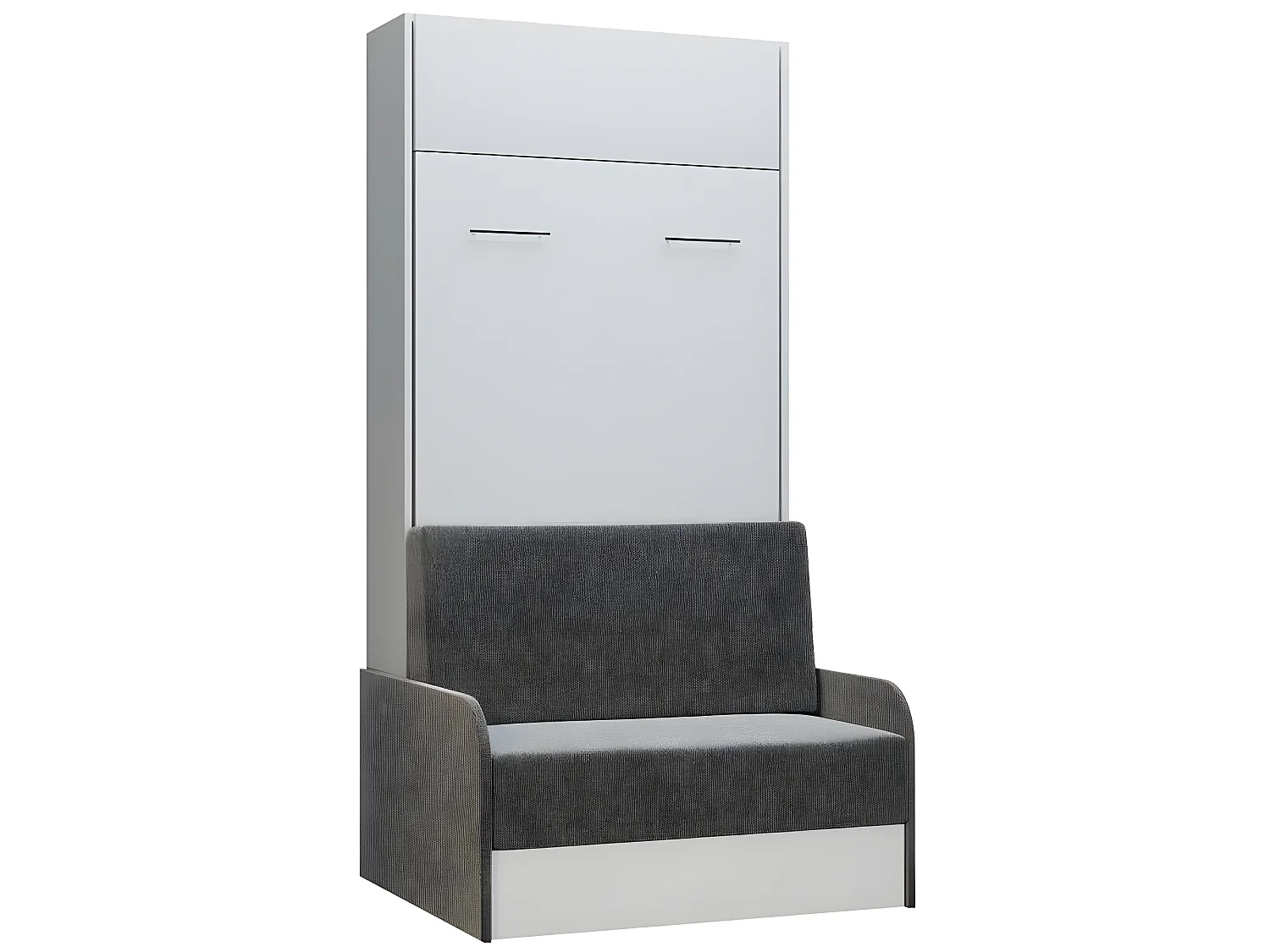 Armoire lit escamotable DYNAMO SOFA blanc canapé + accoudoirs tissu gris 90*200 cm