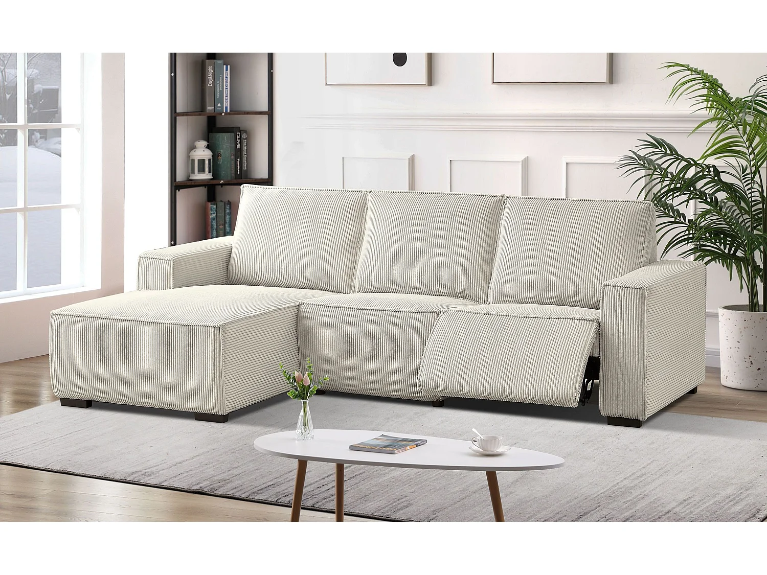 Canapé d'angle à gauche Camelio fonction relax électrique Velours côtelé Beige