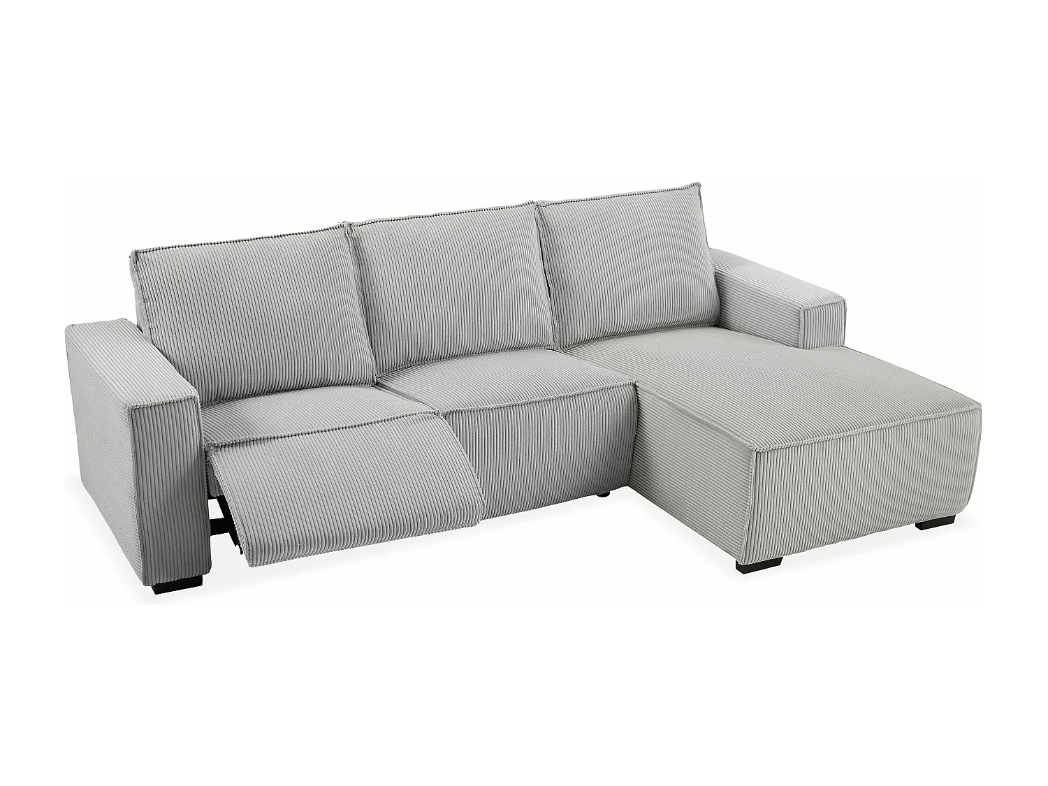 Canapé d'angle à droite Camelio fonction relax électrique Velours côtelé Gris clair