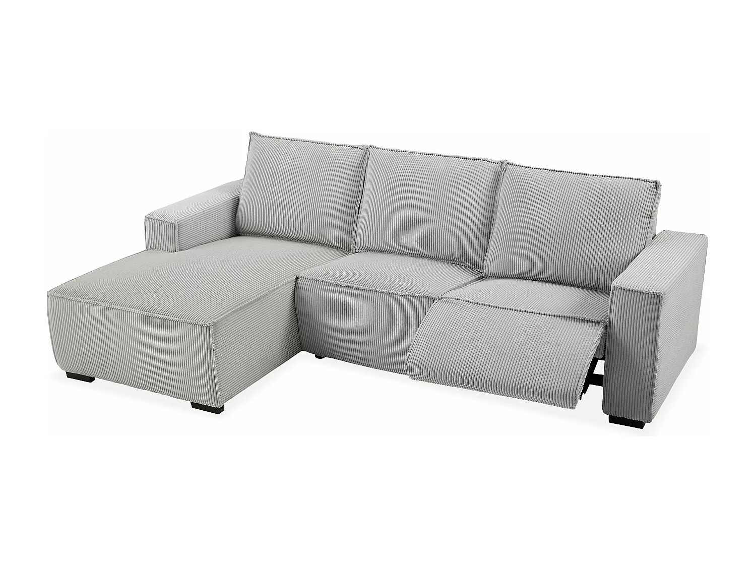 Canapé d'angle à gauche Camelio fonction relax électrique Velours côtelé Gris clair