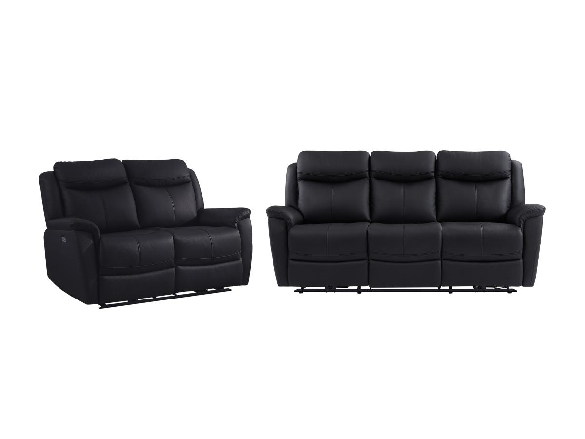 Relaxsofa 3-Sitzer & 2-Sitzer elektrisch - Rindsleder - Schwarz - NOMAJO günstig online kaufen