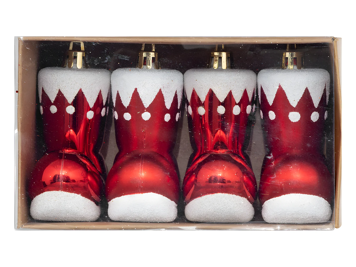 Déco de Sapin Lot de 4 Bottes de Père Noël Rouge et Blanc