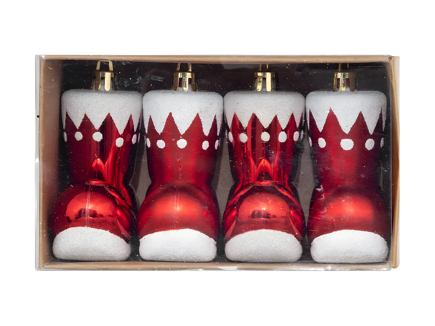 Déco de Sapin Lot de 4 Bottes de Père Noël Rouge et Blanc