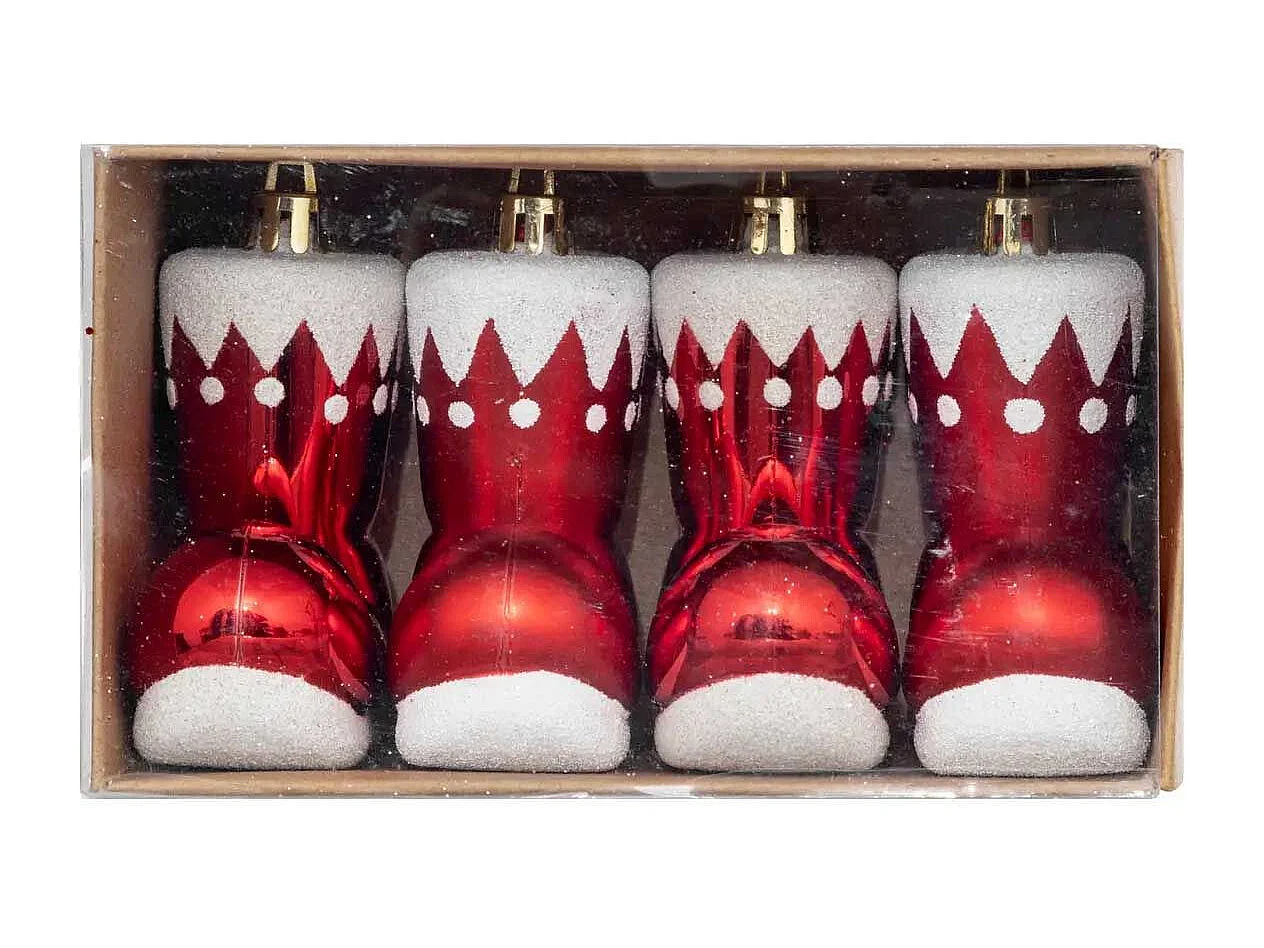 Déco de Sapin Lot de 4 Bottes de Père Noël Rouge et Blanc