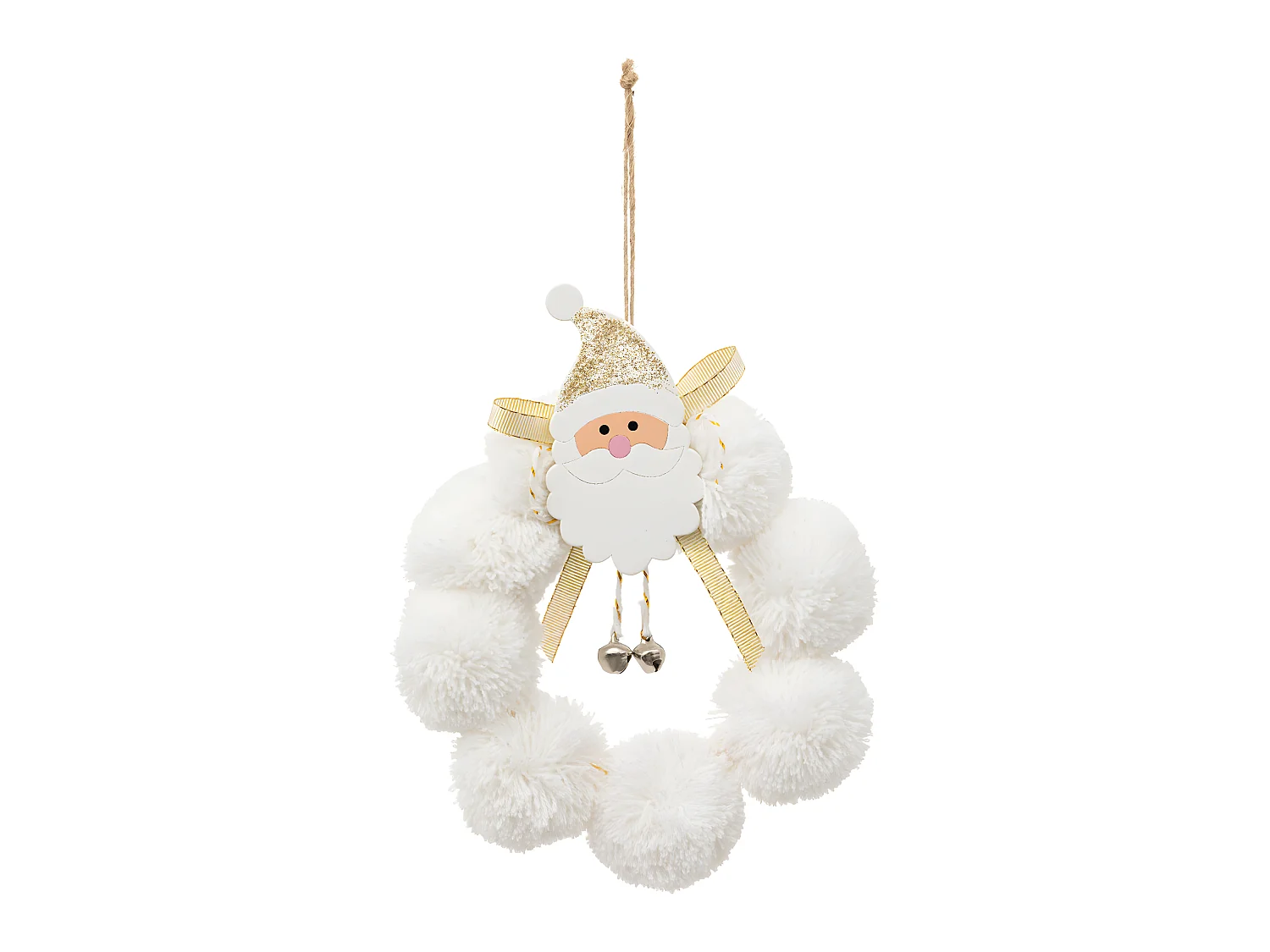 Déco de Sapin Père Noël dans Couronne de pompon Blanc