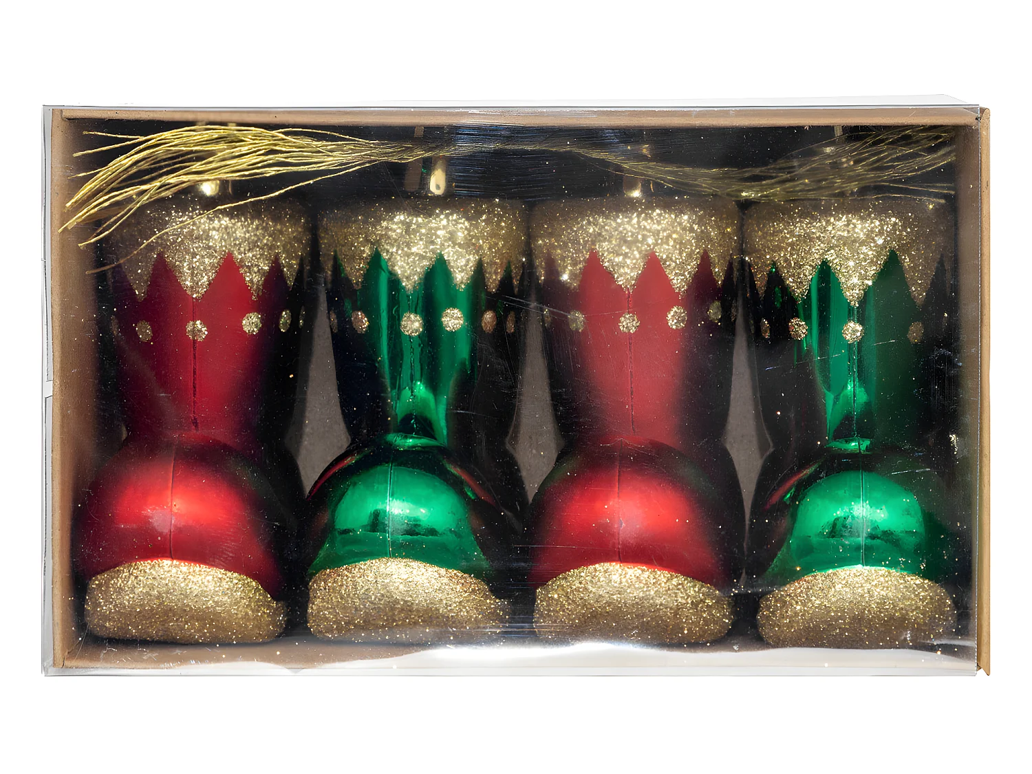 Déco de Sapin Lot de 4 Bottes de Lutin Rouge et Vert